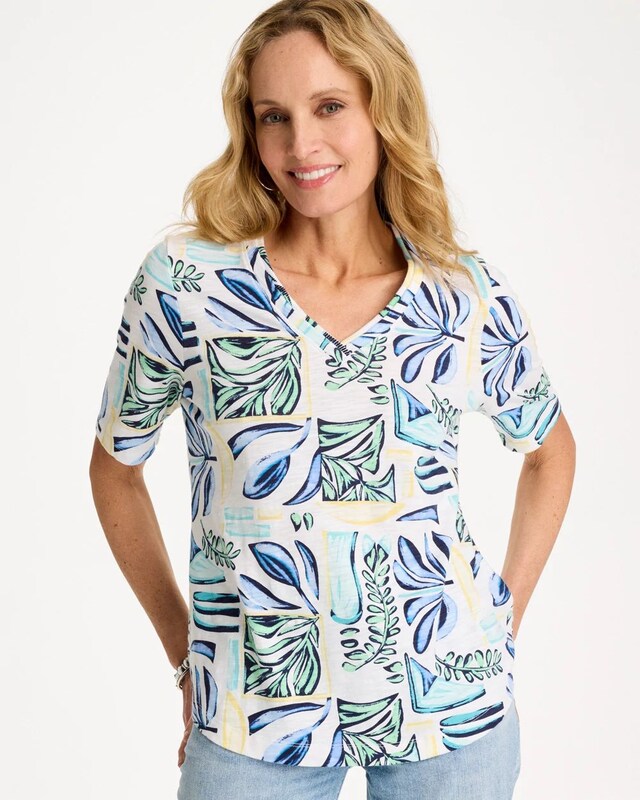 Palm Cotton Slub V-Neck Tee - image 1